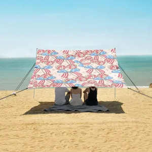 Patriotic Bow and Balls Beach Camping Tent Sun Shelter for Whole Family, 4th Of July American Beach Shade Canopy with UPF50  UV Protection,Easy Set Up and Carry,Outdoor Shade for Trips, Fishing,