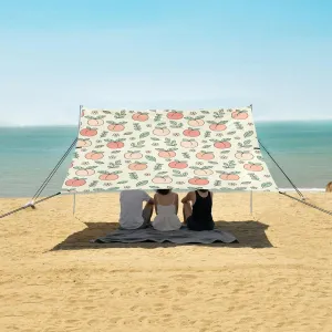 Peach Cute Hand Drawn Beach Camping Tent Sun Shelter for Whole Family, Beach Shade Canopy with UPF50  UV Protection,Easy Set Up and Carry,Outdoor Shade for Trips, Fishing, Backyard Fun Picnics