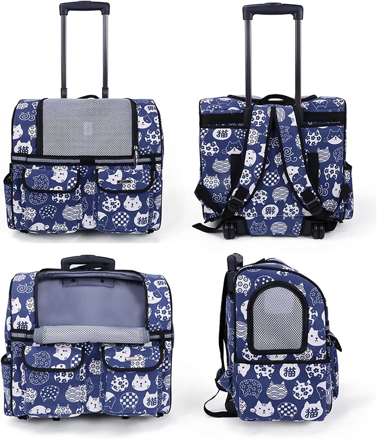 Pet Roller Backpack, Soft-Sided Travel Carrier, Wheeled Pet Carrier Pet Stroller,Car Seat for Dogs Cats Puppy, Mesh Ventilation Windows, Storage Pockets for Outdoor Indoor Use
