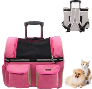 Pet Roller Backpack, Soft-Sided Travel Carrier, Wheeled Pet Carrier Pet Stroller,Car Seat for Dogs Cats Puppy, Mesh Ventilation Windows, Storage Pockets for Outdoor Indoor Use