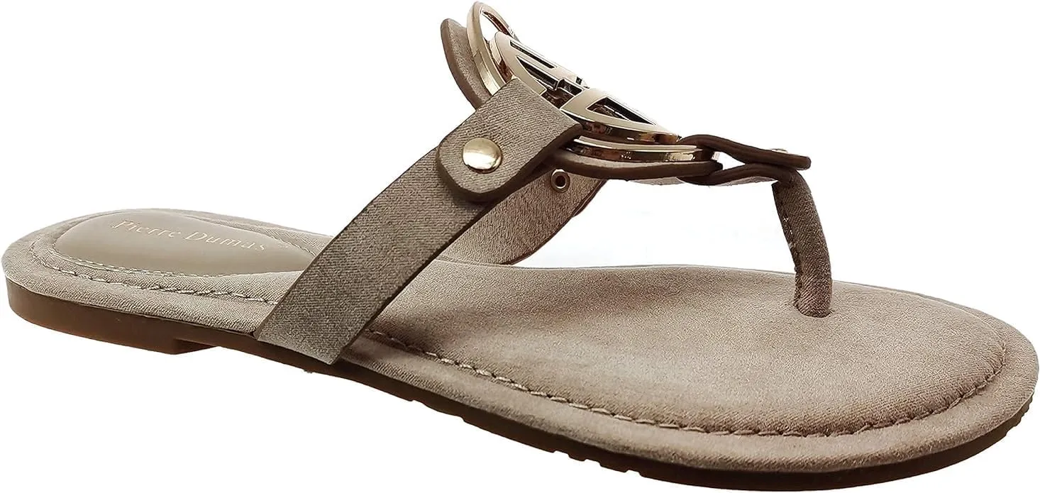 Pierre Dumas Women's Medallion Vegan Slide Thong Flip Flop Flat Sandal