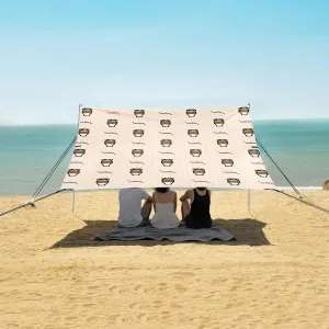 Pixel Coffee Cartoon Pattern Beach Canopy Tent Anti-UV & Wind Resistant, Camping Sun Shelter Easy Setup Portable,Outdoor Shade Tents with Sandbags,Sand Shovels,Ground Pegs & Stability Poles