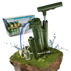 Portable Water Filter Pump, Water Filtration System Survival with 0.01 Micron Ultrafiltration Membrane, 3 Filter Stages, Water Purifier for Hiking, Camping, Emergency, and Outdoor Activities
