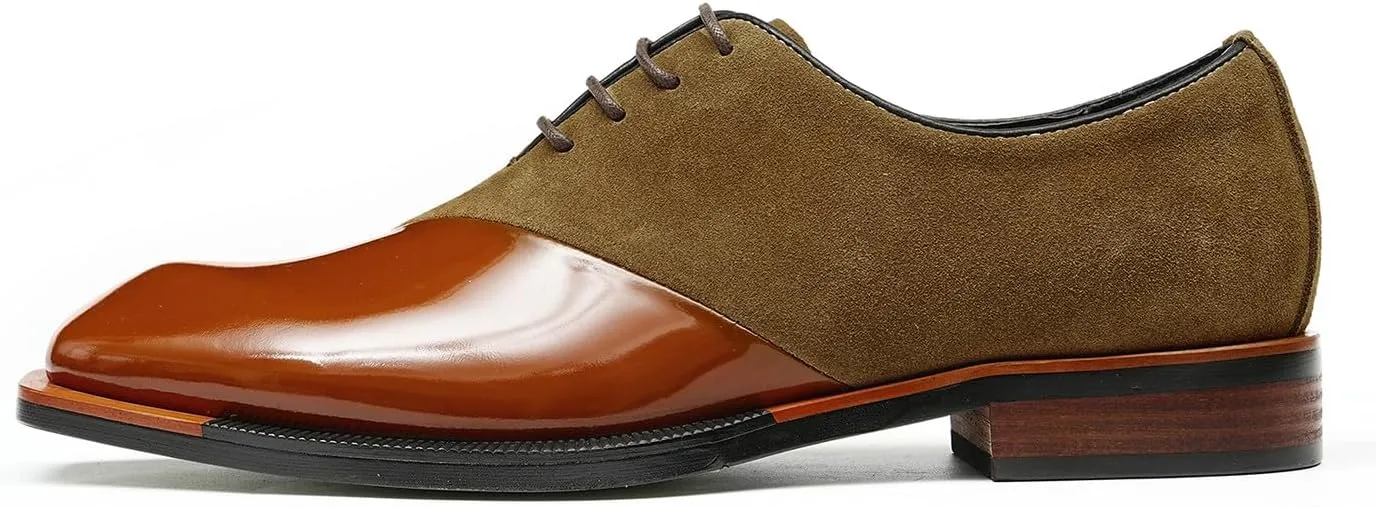 Santimon Men’s Two-Tone Leather & Suede Oxfords Dress Shoes – Formal Business Casual & Wedding Suit Shoes – Fashion Comfort Non-Slip Rubber Sole Derby