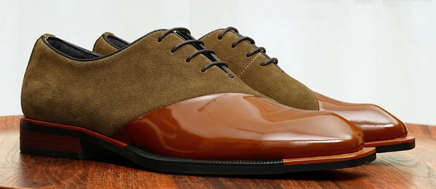 Santimon Men’s Two-Tone Leather & Suede Oxfords Dress Shoes – Formal Business Casual & Wedding Suit Shoes – Fashion Comfort Non-Slip Rubber Sole Derby