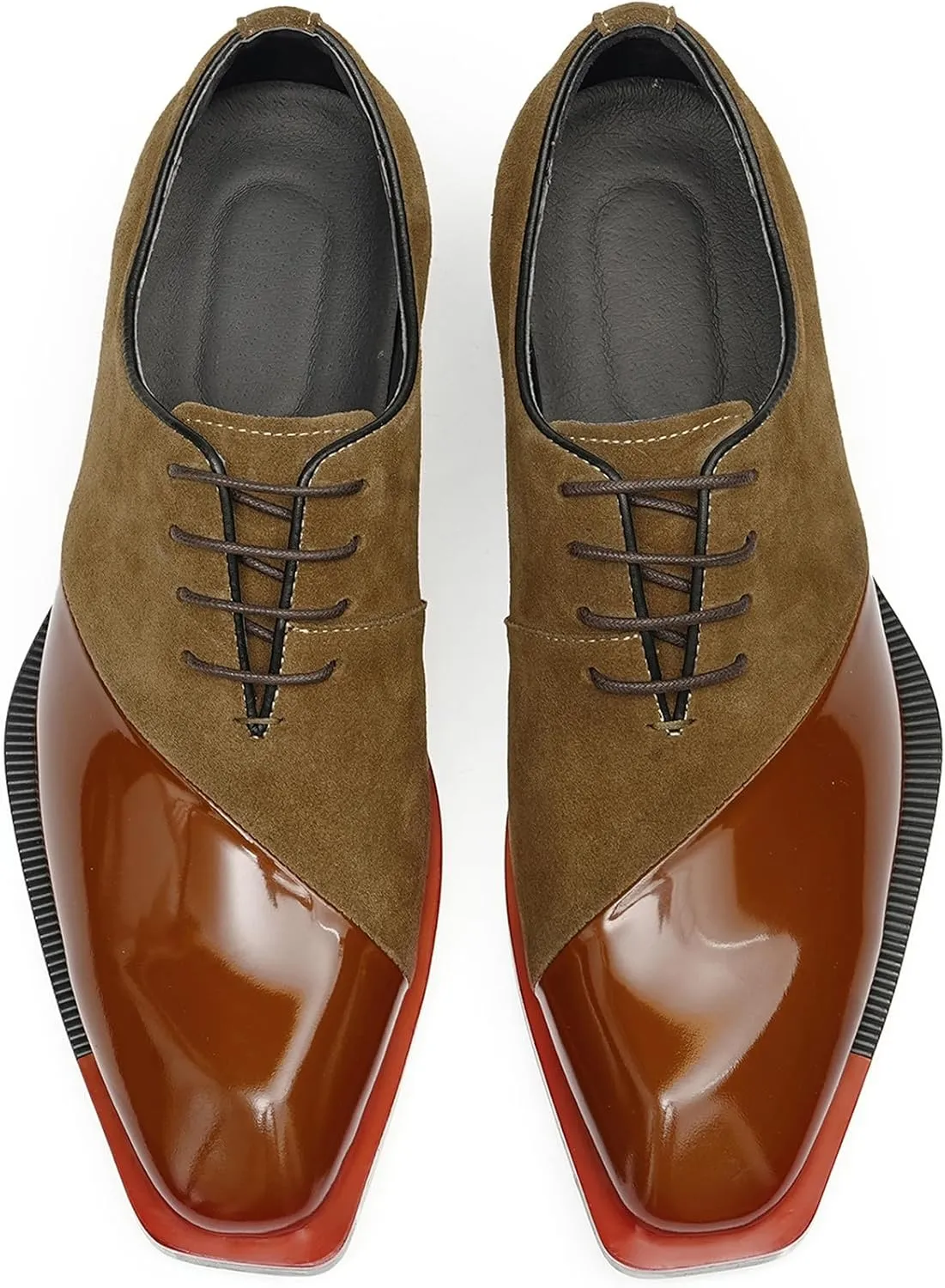 Santimon Men’s Two-Tone Leather & Suede Oxfords Dress Shoes – Formal Business Casual & Wedding Suit Shoes – Fashion Comfort Non-Slip Rubber Sole Derby