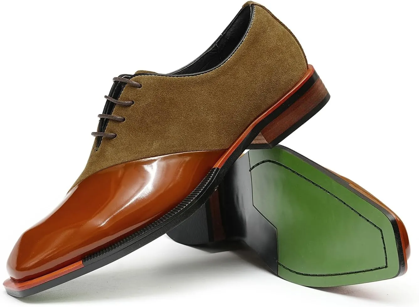 Santimon Men’s Two-Tone Leather & Suede Oxfords Dress Shoes – Formal Business Casual & Wedding Suit Shoes – Fashion Comfort Non-Slip Rubber Sole Derby