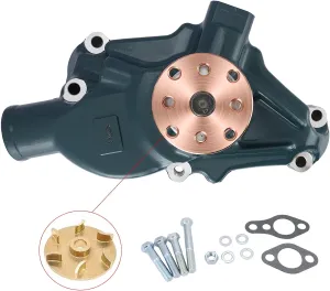 SBC High Volume Aluminum Small Block Short Water Pump (C&U Bearing,Bronze Impeller,ZINC BLUE) For GM Chevy Chevrolet 265 267 283 302 305 307 327 350 400 Chrome