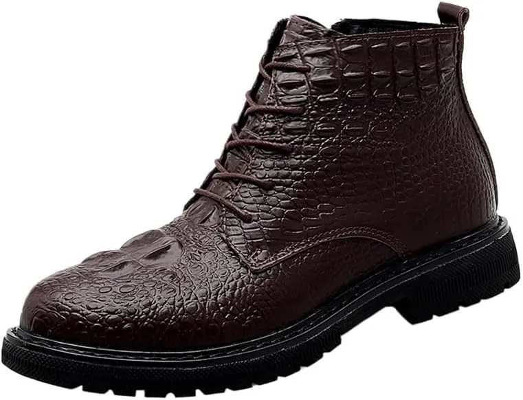Shoes Men's Retro Side Zipper Lace-up Short Boots Comfortable High-top Round-toe Oxford Shoes for Travel Shopping Driving Men Flat Heel Casual Shoes