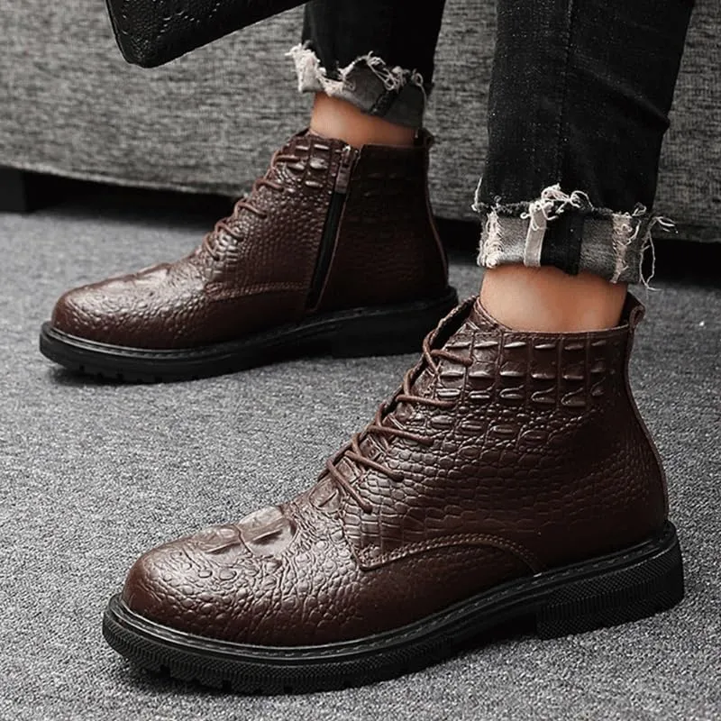 Shoes Men's Retro Side Zipper Lace-up Short Boots Comfortable High-top Round-toe Oxford Shoes for Travel Shopping Driving Men Flat Heel Casual Shoes