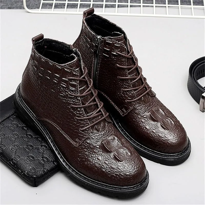 Shoes Men's Retro Side Zipper Lace-up Short Boots Comfortable High-top Round-toe Oxford Shoes for Travel Shopping Driving Men Flat Heel Casual Shoes