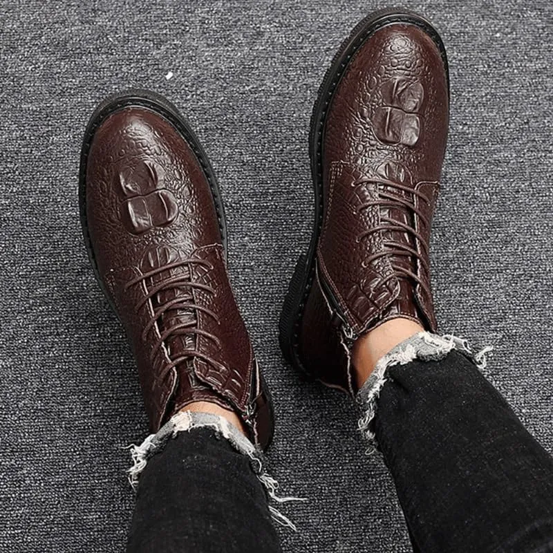 Shoes Men's Retro Side Zipper Lace-up Short Boots Comfortable High-top Round-toe Oxford Shoes for Travel Shopping Driving Men Flat Heel Casual Shoes