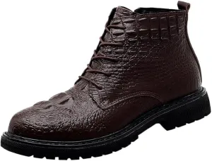 Shoes Men's Retro Side Zipper Lace-up Short Boots Comfortable High-top Round-toe Oxford Shoes for Travel Shopping Driving Men Flat Heel Casual Shoes
