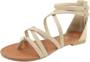 Shoes Women's Strappy Buckle Accent Zip Heel Flat Sandal