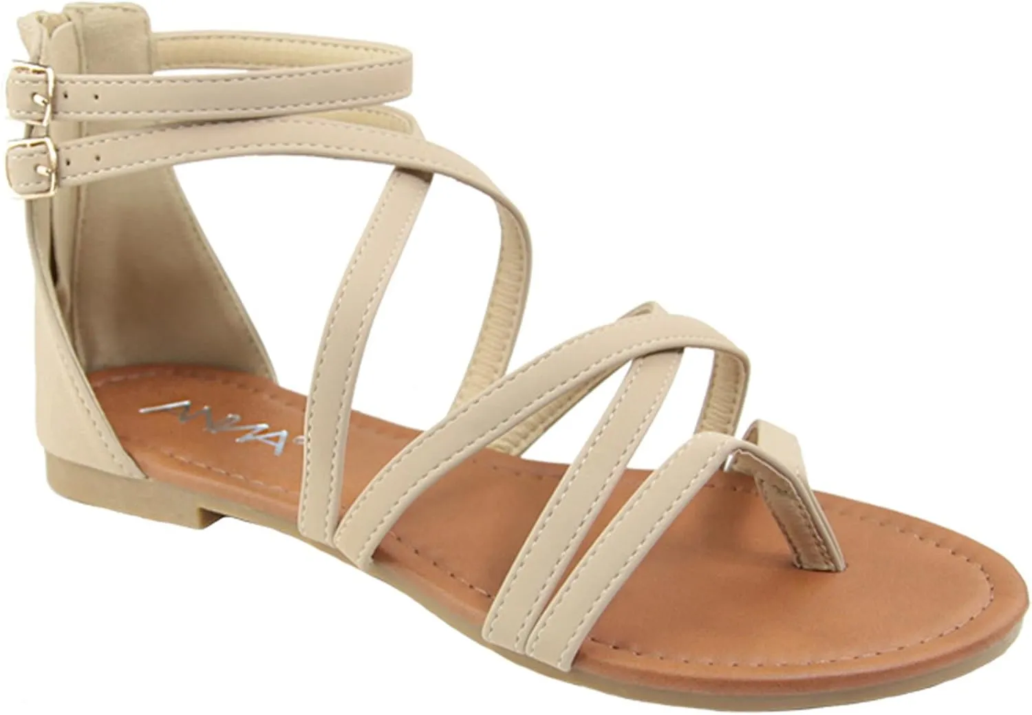 Shoes Women's Strappy Buckle Accent Zip Heel Flat Sandal