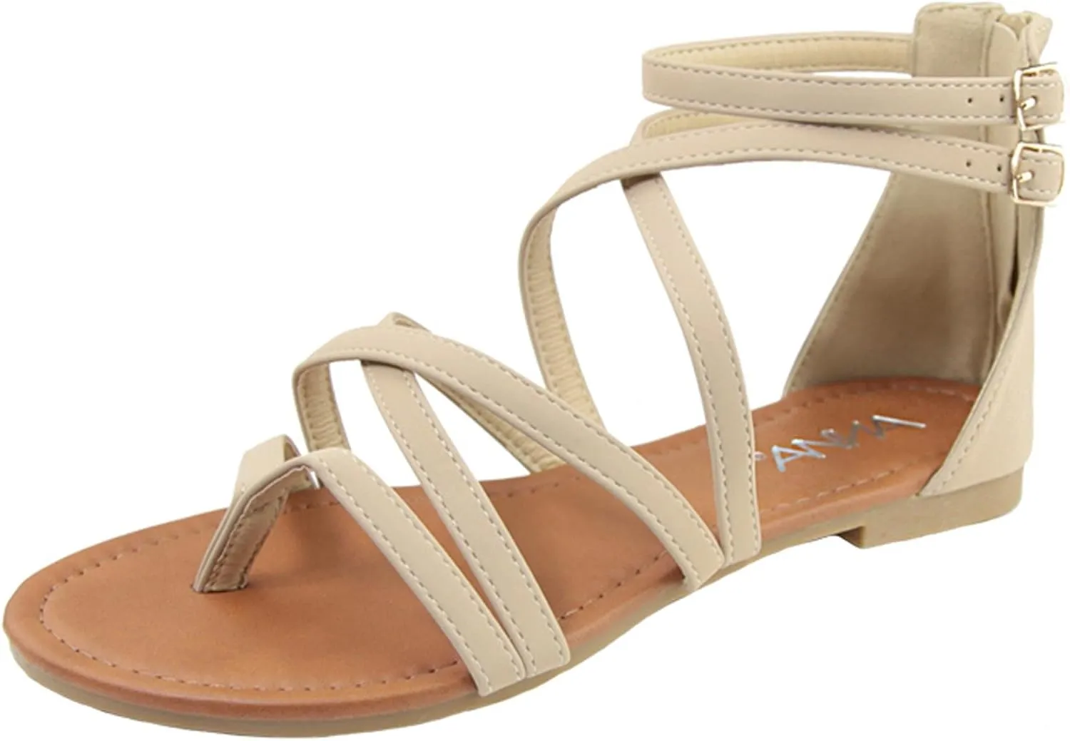 Shoes Women's Strappy Buckle Accent Zip Heel Flat Sandal