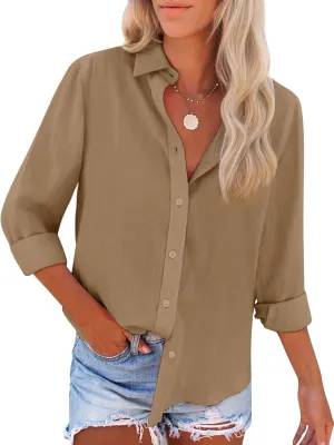 siliteelon Button Down Shirts for Women Dress Shirts Long Sleeve Wrinkle-Free Blouse Casual Solid Office Work Tunic Top