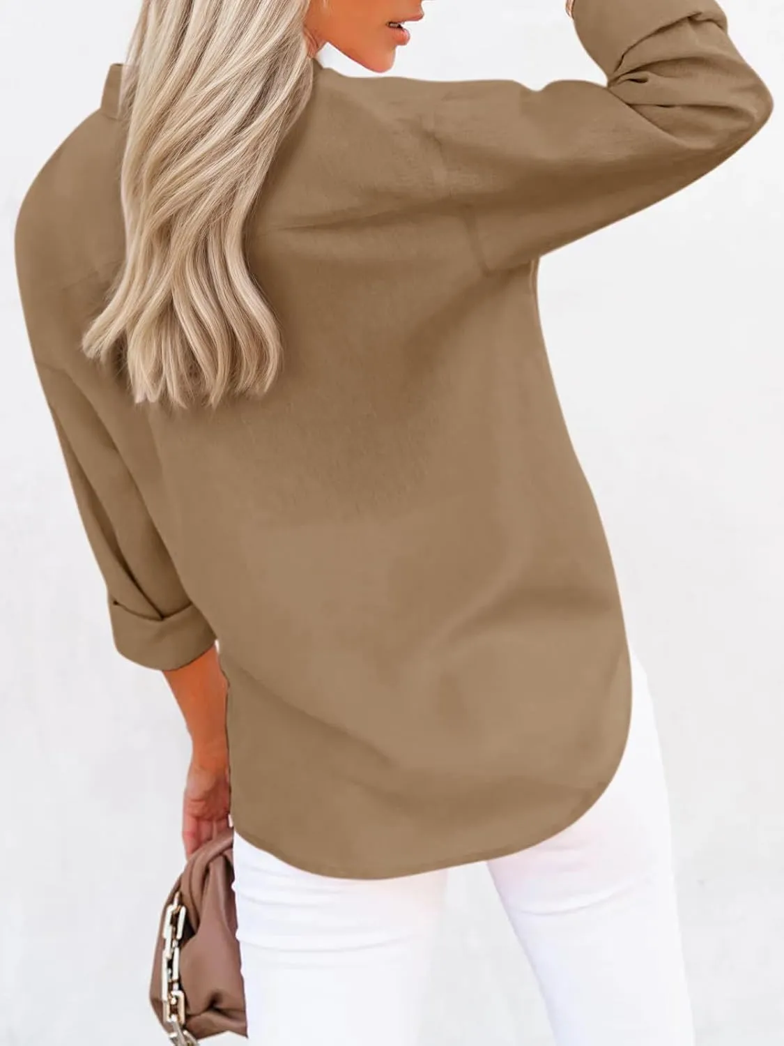 siliteelon Button Down Shirts for Women Dress Shirts Long Sleeve Wrinkle-Free Blouse Casual Solid Office Work Tunic Top
