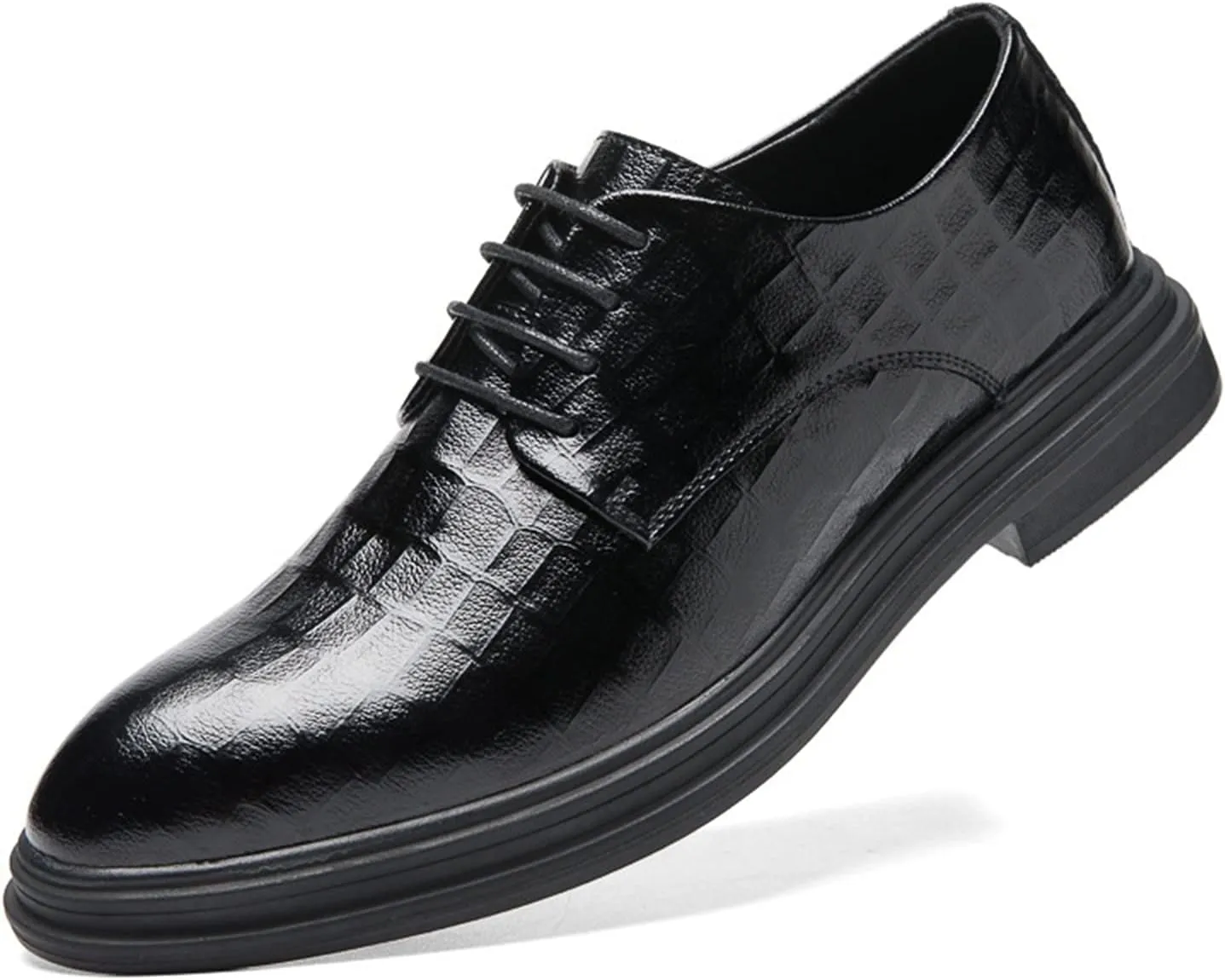 Single Season Dress Oxford for Men Lace Up Plaid Derby Shoes Round Toe Leather Anti-Slip Rubber Sole Slip Resistant Block Heel Non Slip Classic Very Popular Among Young People