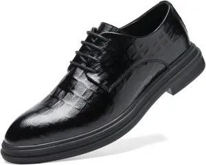 Single Season Dress Oxford for Men Lace Up Plaid Derby Shoes Round Toe Leather Anti-Slip Rubber Sole Slip Resistant Block Heel Non Slip Classic Very Popular Among Young People