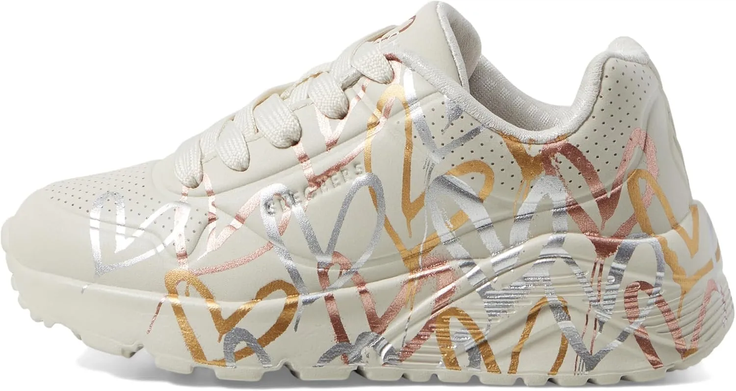 Skechers Girls' Uno Lite metallic Love