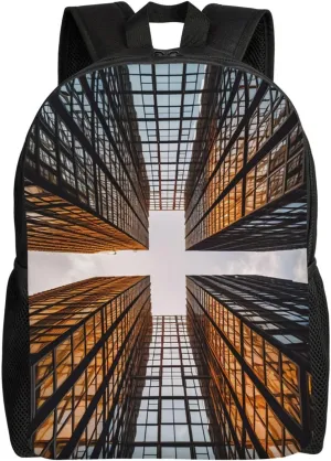 Skyscraper Looking Up At Sky Laptop Backpack For Men Women Waterproof Lightweight Travel Backpack Casual Daypack