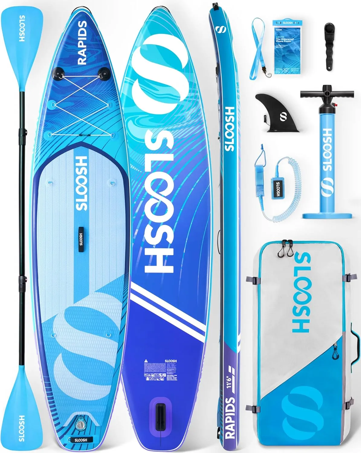 SLOOSH Inflatable Stand Up Paddle Board, 11'6" Inflatable Paddle Boards with Premium Accessories, Non-Slip EVA Deck, Ultra-Light Carry Bag Pump, Rapids SUP for Youth & Adults