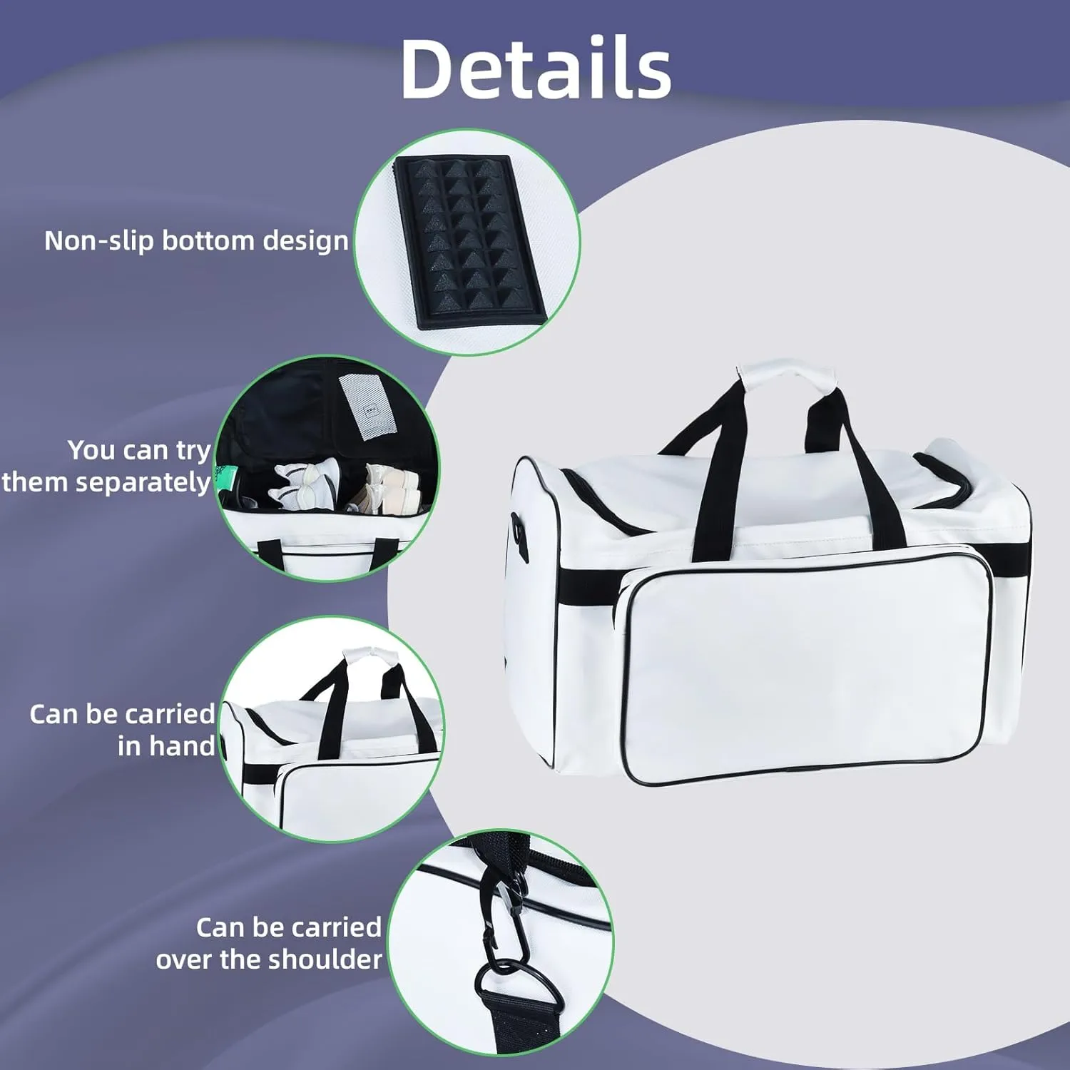 Sneaker Duffel Bag for Men - 30L Large Capacity Gym & Travel Bag with Adjustable Dividers, Durable Shoulder Strap - Carry-On 20 Inch (White)