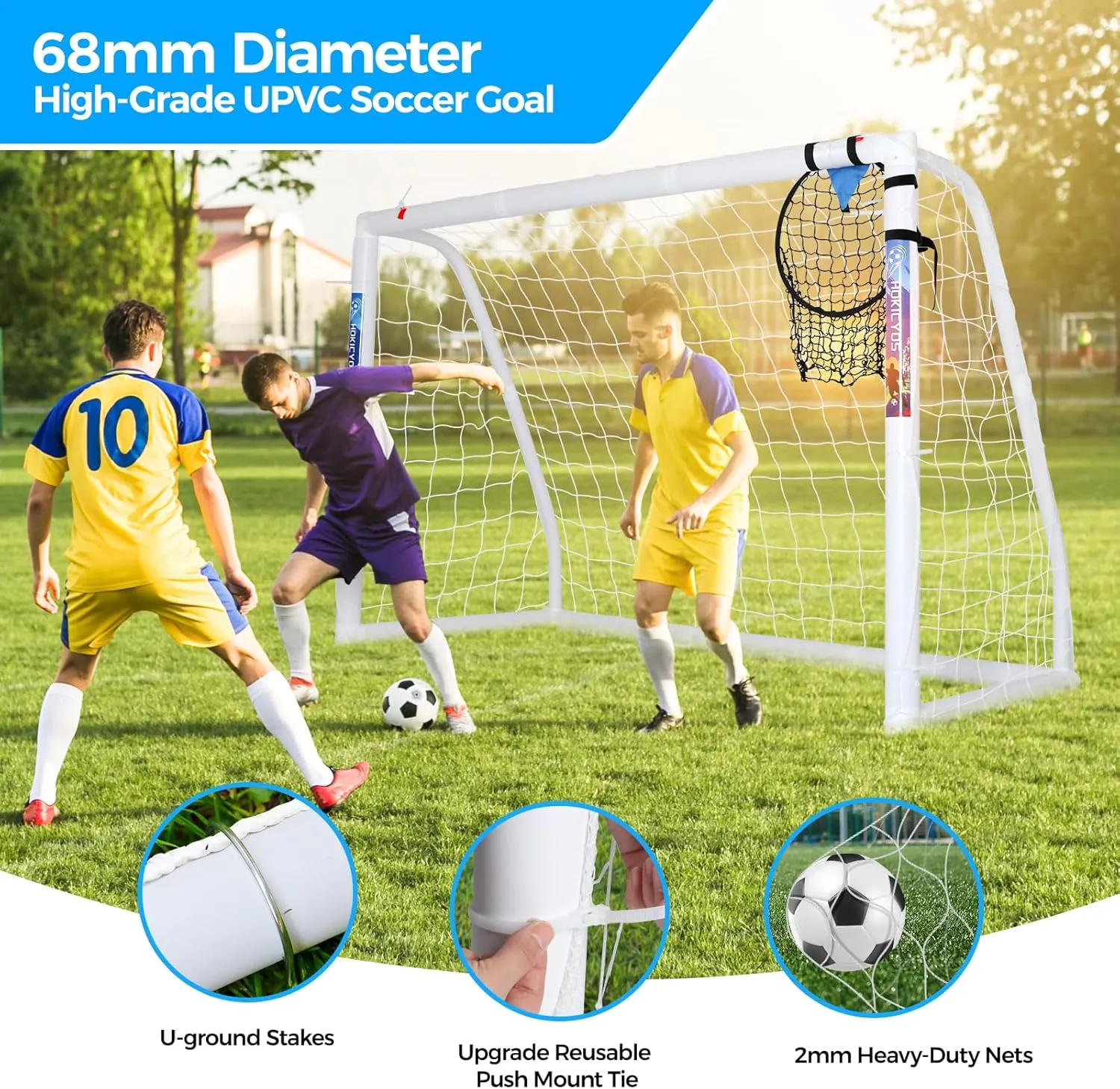 Soccer Goal for Backyard 10×6.5, 8×6 and 6×4 FT Soccer Goals Weatherproof and Portable HPVC Soccer Goal with Soccer Target Net and Carry Bag for Kids and Adults Outdoor's Practice Training