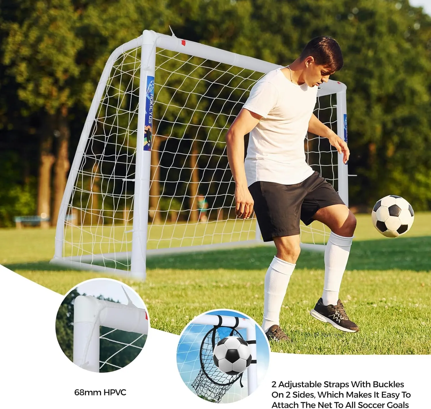 Soccer Goal for Backyard 10×6.5, 8×6 and 6×4 FT Soccer Goals Weatherproof and Portable HPVC Soccer Goal with Soccer Target Net and Carry Bag for Kids and Adults Outdoor's Practice Training