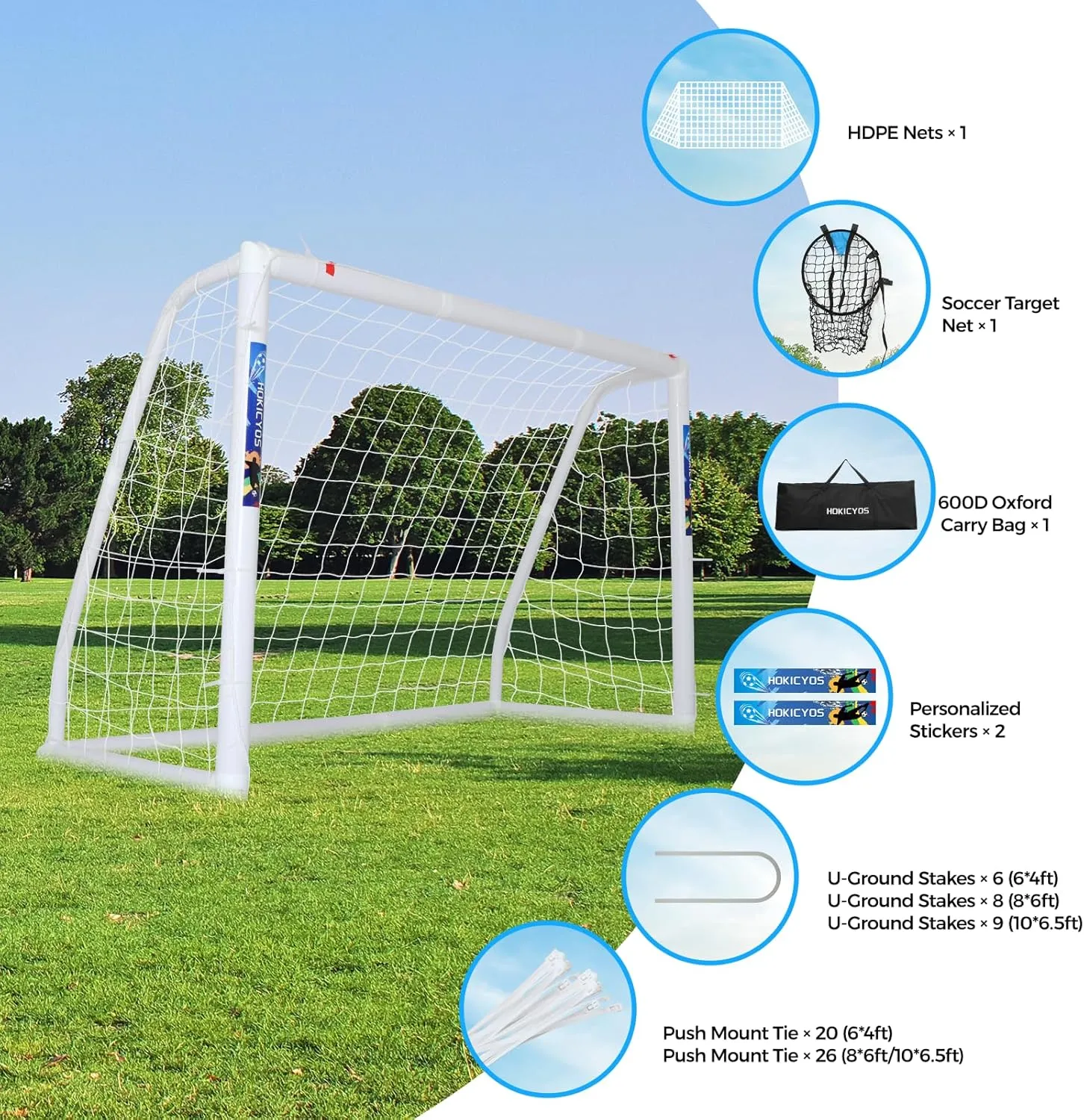 Soccer Goal for Backyard 10×6.5, 8×6 and 6×4 FT Soccer Goals Weatherproof and Portable HPVC Soccer Goal with Soccer Target Net and Carry Bag for Kids and Adults Outdoor's Practice Training