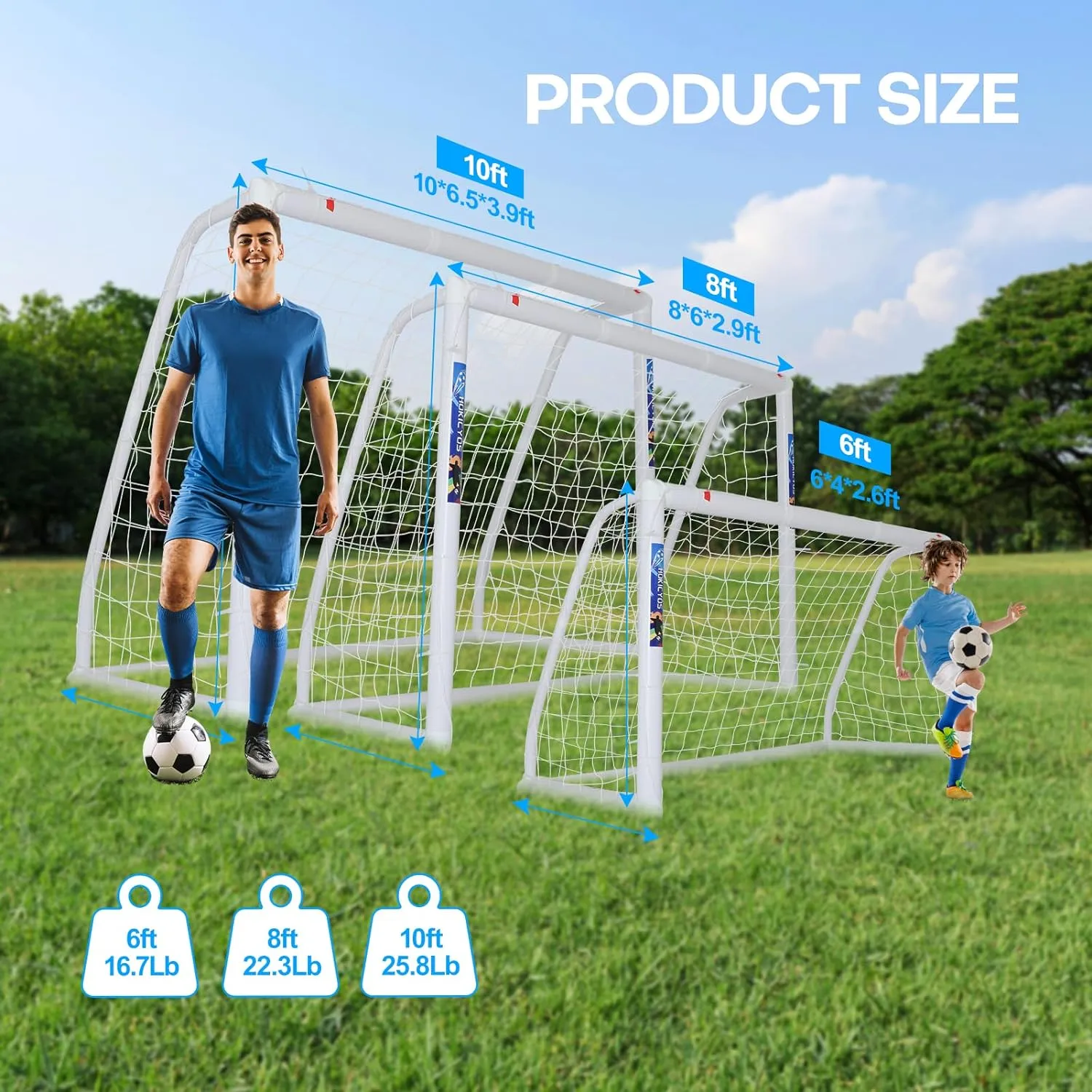 Soccer Goal for Backyard 10×6.5, 8×6 and 6×4 FT Soccer Goals Weatherproof and Portable HPVC Soccer Goal with Soccer Target Net and Carry Bag for Kids and Adults Outdoor's Practice Training