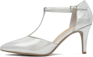 Soda Bahia ~ Women Pointed Toe Closed Back Counter Stiletto Mid Heel T-Strap Pump Shoe