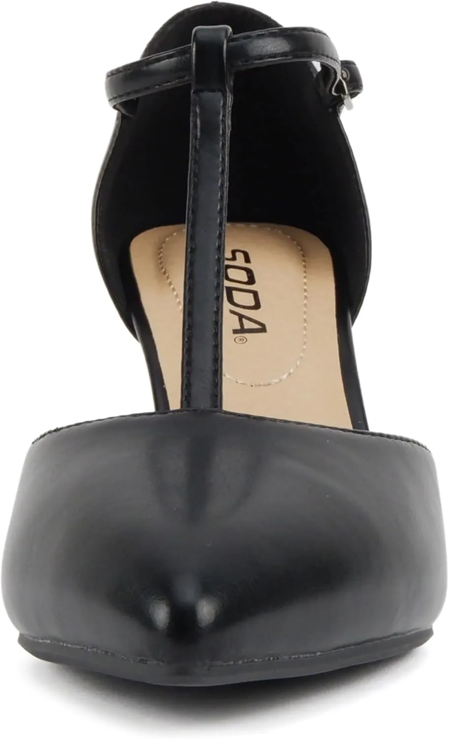 Soda Bahia ~ Women Pointed Toe Closed Back Counter Stiletto Mid Heel T-Strap Pump Shoe
