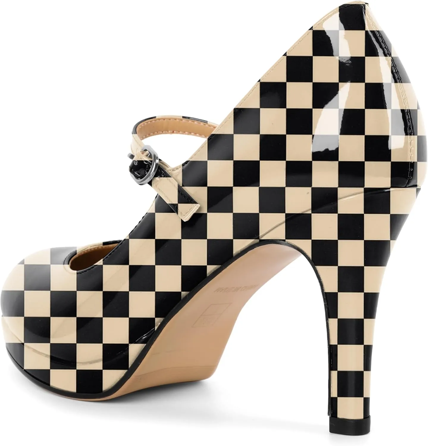 Soireelady Women's Platform Mary Jane Pumps Closed Round Toe Ankle Strap Stiletto High Heels Dress Shoes 3.5 Inches