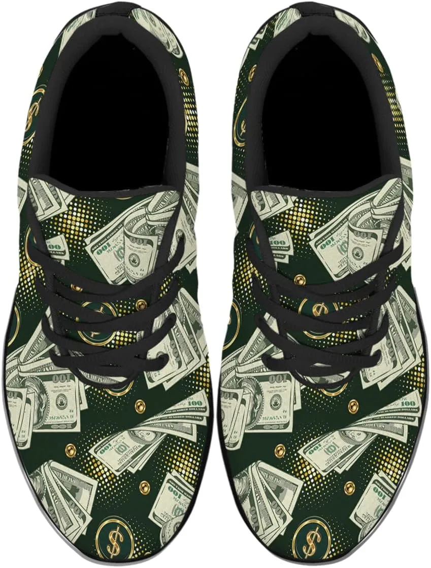 Sonzj-II Money Pattern Fashion Ultra Lightweight Running Sneakers Men Women 100 Dollar Bill Print Walking Tennis Shoes