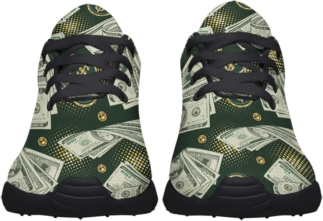 Sonzj-II Money Pattern Fashion Ultra Lightweight Running Sneakers Men Women 100 Dollar Bill Print Walking Tennis Shoes
