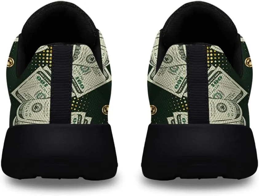 Sonzj-II Money Pattern Fashion Ultra Lightweight Running Sneakers Men Women 100 Dollar Bill Print Walking Tennis Shoes