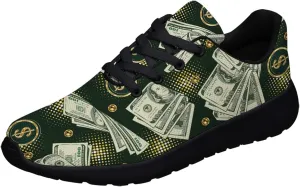 Sonzj-II Money Pattern Fashion Ultra Lightweight Running Sneakers Men Women 100 Dollar Bill Print Walking Tennis Shoes