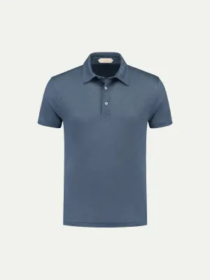 Steel Blue Linen Polo Shirt