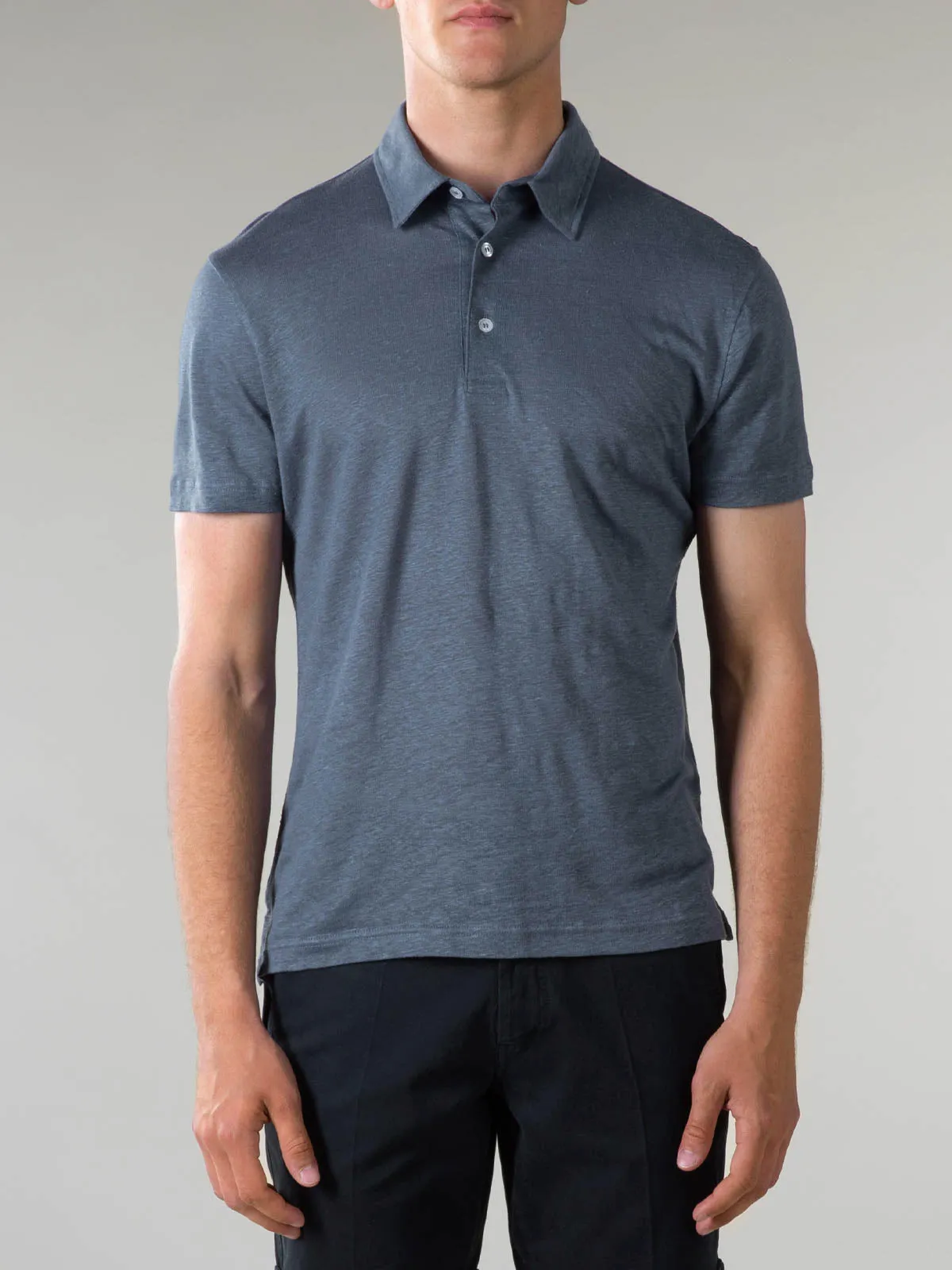 Steel Blue Linen Polo Shirt
