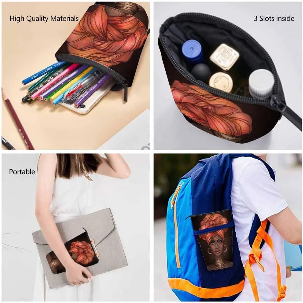 Swono African American Girl Pencil Case Black Pretty Woman Glossy Lips Turban Stand Up Pencil Case Pencil Holder Pencil Pouch For Women Men