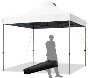 Tangkula 10x10 Ft Pop Up Canopy Tent, Easy Set-up Outdoor Tent Commercial Instant Shelter, Portable Folding Canopy Tent w/Wheeled Carry Bag, 3 Adjustable Heights, Guy Ropes & Ground Stakes (White)