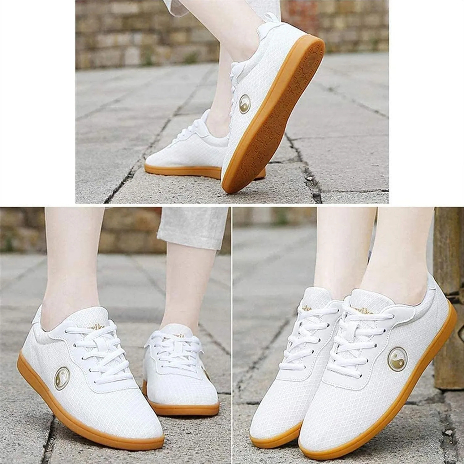 TECDOTO Unisex Taekwondo Shoes Adults Taichi Martial Arts Sneaker Lace-Up Soft Sole Karate Shoes for Fitness Exercises Foot Protection Equipment,White-9