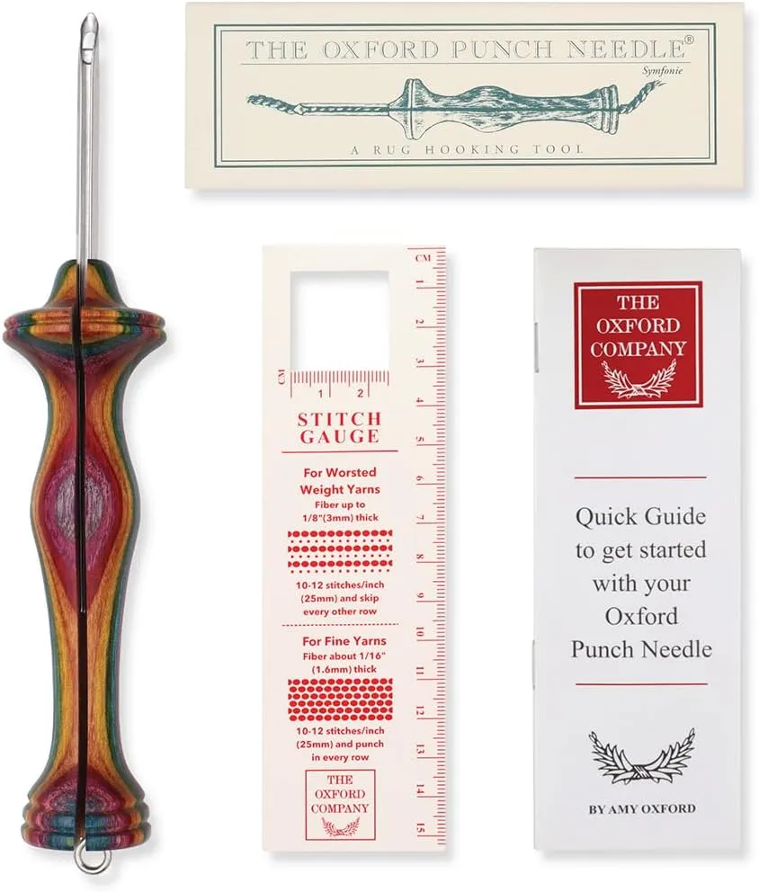 The Oxford Punch Needle #8 (1/2 inch Loop) Fine Point Punch Needle | Patented Design | Ergonomic Colorful Symfonie Wood Handle | Electropolished Steel Tip | Ideal for Rug Hooking