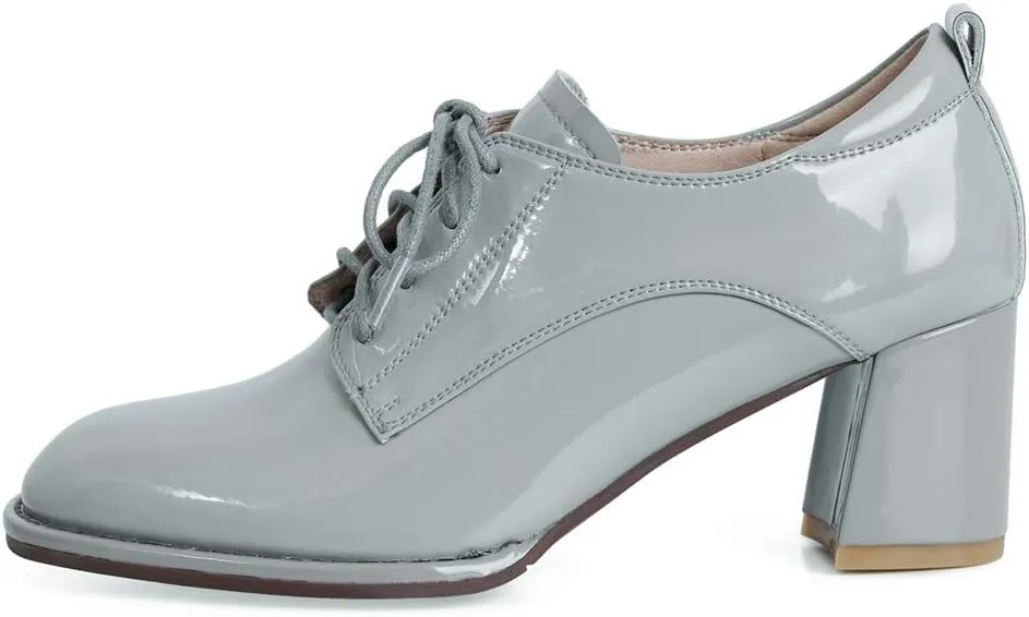 TinaCus Women's Glossy Patent Leather Handmade Round Toe Selftie Mid Chunky Heels Casual Oxford Shoes