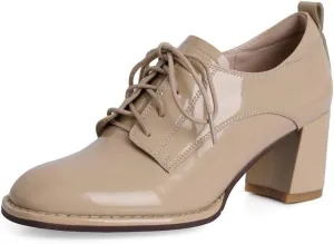 TinaCus Women's Glossy Patent Leather Handmade Round Toe Selftie Mid Chunky Heels Casual Oxford Shoes