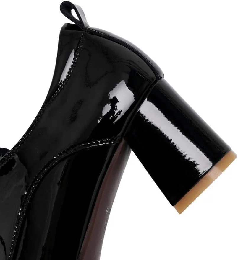 TinaCus Women's Glossy Patent Leather Handmade Round Toe Selftie Mid Chunky Heels Casual Oxford Shoes