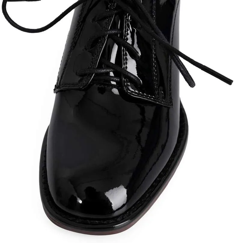 TinaCus Women's Glossy Patent Leather Handmade Round Toe Selftie Mid Chunky Heels Casual Oxford Shoes