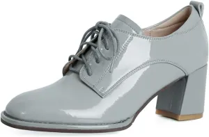 TinaCus Women's Glossy Patent Leather Handmade Round Toe Selftie Mid Chunky Heels Casual Oxford Shoes